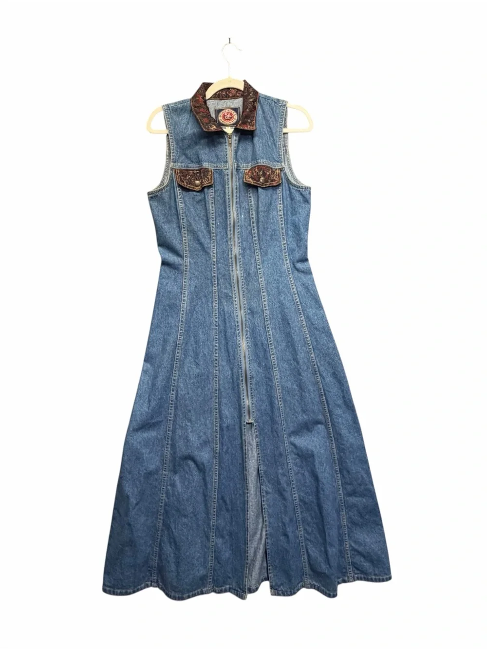 Sz 9 Paris Blues VTG Y2K Maxi Dress Teacher Denim Maxi Long Dress Made In USA